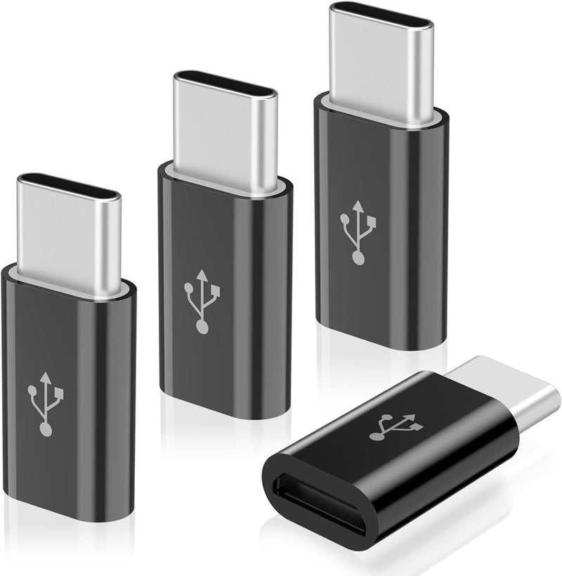 Vanjua 4 Pack Micro USB to USB C Adapter, Micro-USB Female to USB-C Male OTG Adapter Compatible with Samsung Galaxy S10 S9 S8 Plus Note 9 8, MacBook, LG V30 G5 G6, Moto Z2 Play Type-C Phones, Tablets (Black) - Image 1